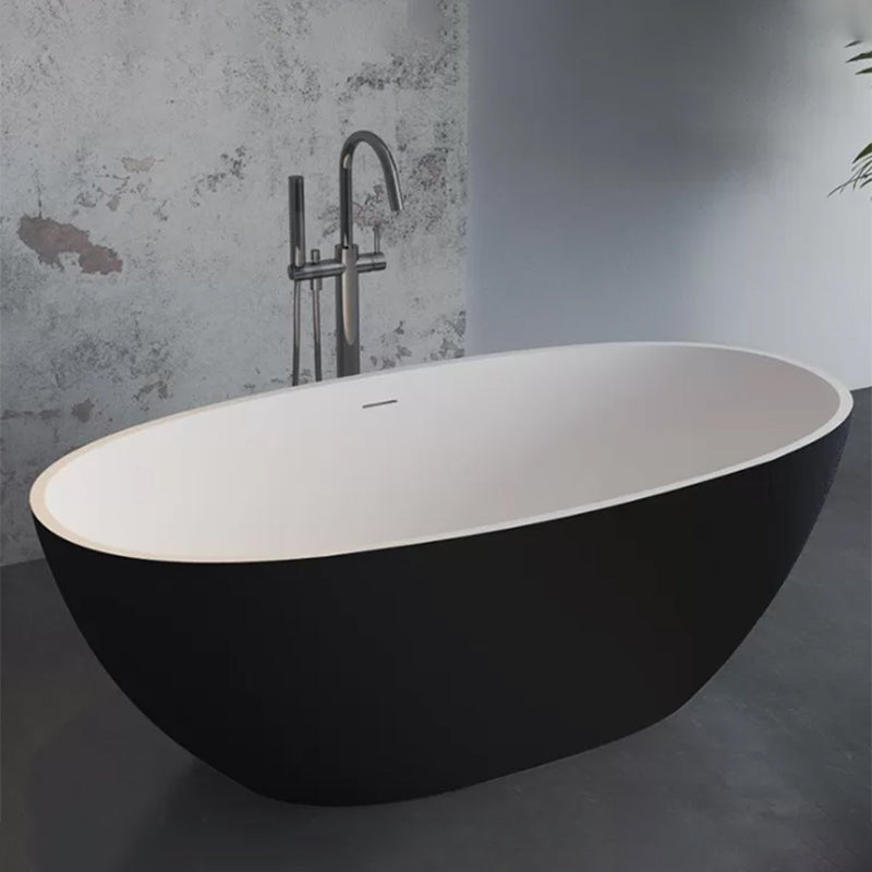 Stone Soaking Bathtub Antique Finish Back to Wall Oval Bath Tub Black White Clearhalo 'Bathroom Remodel & Bathroom Fixtures' 'Bathtubs' 'Home Improvement' 'home_improvement' 'home_improvement_bathtubs' 'Showers & Bathtubs' 6908350