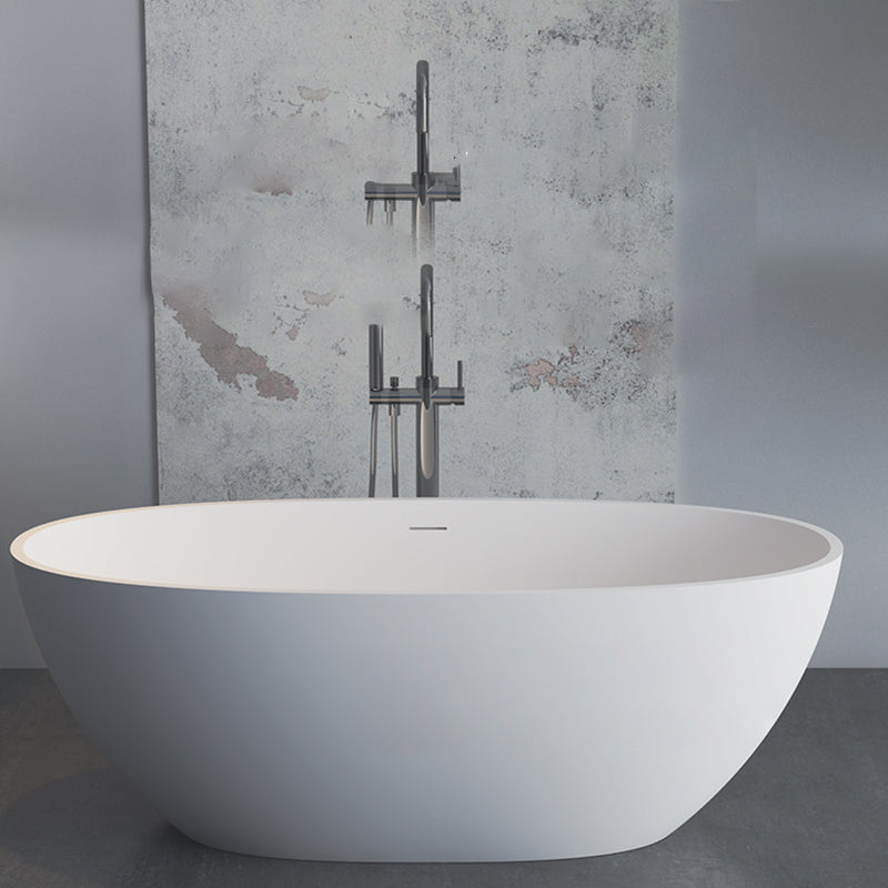 Stone Soaking Bathtub Antique Finish Back to Wall Oval Bath Tub White 63"L x 31"W x 22"H Clearhalo 'Bathroom Remodel & Bathroom Fixtures' 'Bathtubs' 'Home Improvement' 'home_improvement' 'home_improvement_bathtubs' 'Showers & Bathtubs' 6908352