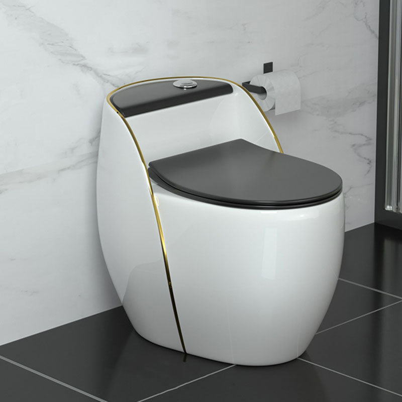 Modern Toilet Bowl Floor Mounted Porcelain Round All-In-One Flush Toilet Black/ Gold Clearhalo 'Bathroom Remodel & Bathroom Fixtures' 'Home Improvement' 'home_improvement' 'home_improvement_toilets' 'Toilets & Bidets' 'Toilets' 6909128