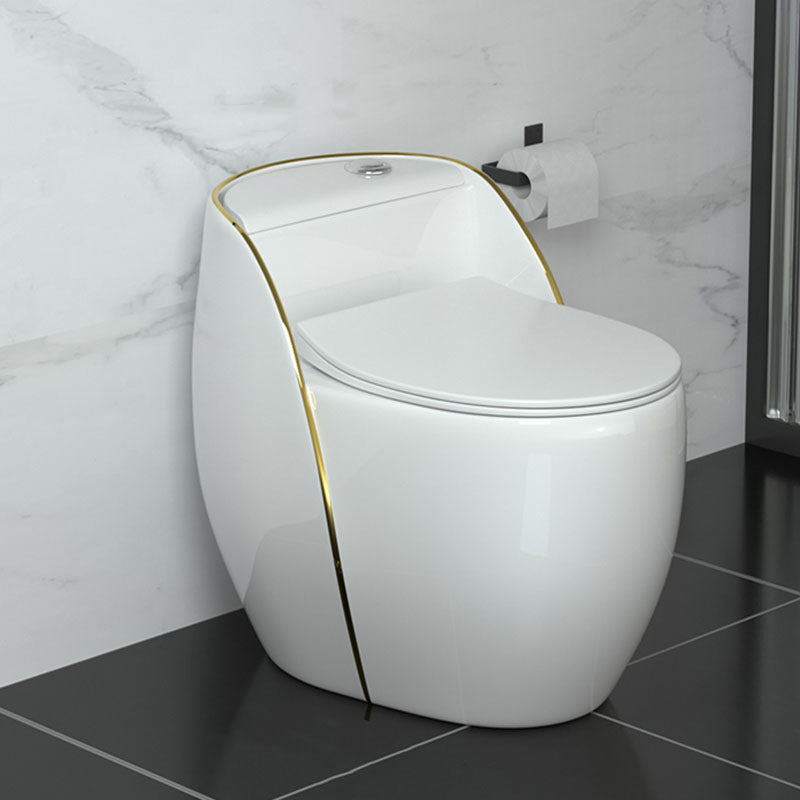 Modern Toilet Bowl Floor Mounted Porcelain Round All-In-One Flush Toilet White/ Gold Clearhalo 'Bathroom Remodel & Bathroom Fixtures' 'Home Improvement' 'home_improvement' 'home_improvement_toilets' 'Toilets & Bidets' 'Toilets' 6909131