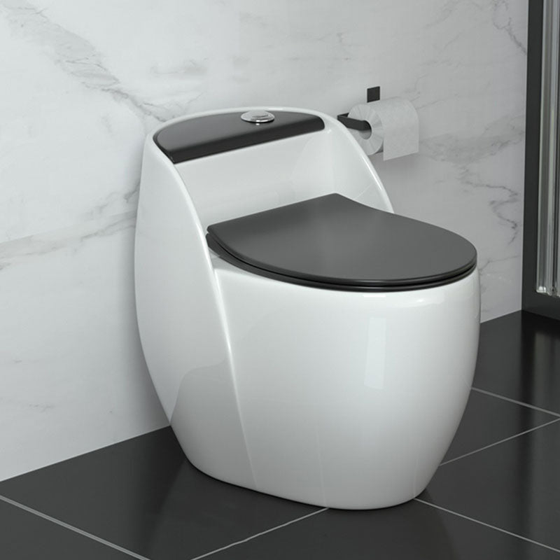 Modern Toilet Bowl Floor Mounted Porcelain Round All-In-One Flush Toilet Black/ White Clearhalo 'Bathroom Remodel & Bathroom Fixtures' 'Home Improvement' 'home_improvement' 'home_improvement_toilets' 'Toilets & Bidets' 'Toilets' 6909133