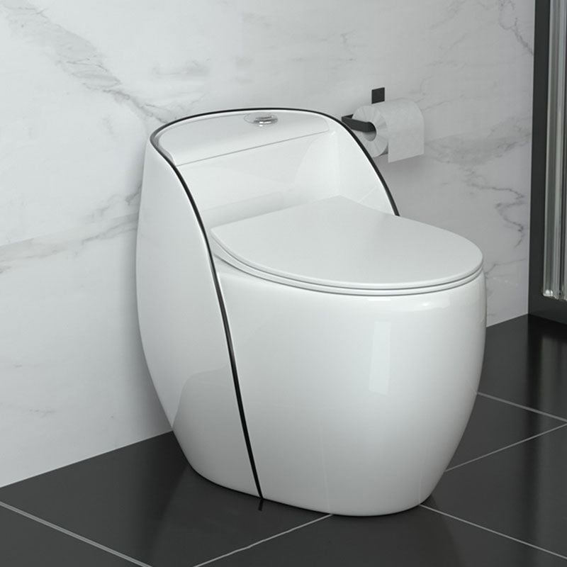 Modern Toilet Bowl Floor Mounted Porcelain Round All-In-One Flush Toilet White/ Black Clearhalo 'Bathroom Remodel & Bathroom Fixtures' 'Home Improvement' 'home_improvement' 'home_improvement_toilets' 'Toilets & Bidets' 'Toilets' 6909135
