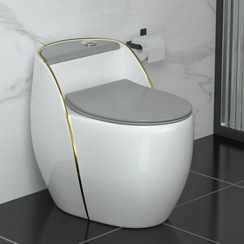 Modern Toilet Bowl Floor Mounted Porcelain Round All-In-One Flush Toilet Grey/ Gold Clearhalo 'Bathroom Remodel & Bathroom Fixtures' 'Home Improvement' 'home_improvement' 'home_improvement_toilets' 'Toilets & Bidets' 'Toilets' 6909144