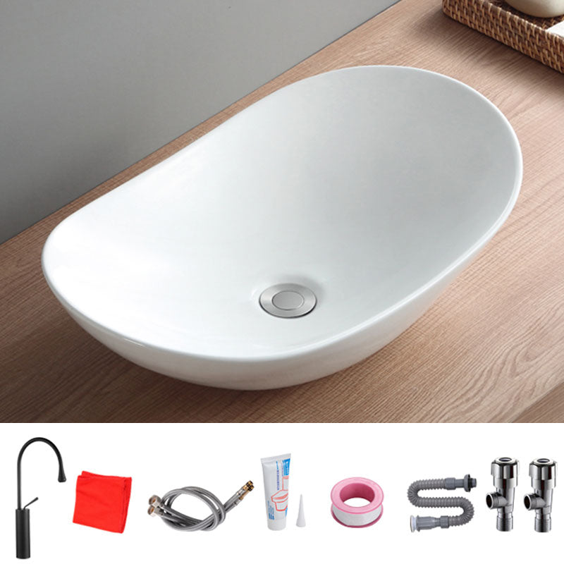 Modern White Vessel Sink Porcelain Vessel Bathroom Sink with Faucet 24"L x 14.2"W x 6.3"H Gooseneck Sink with Faucet Clearhalo 'Bathroom Remodel & Bathroom Fixtures' 'Bathroom Sinks & Faucet Components' 'Bathroom Sinks' 'bathroom_sink' 'Home Improvement' 'home_improvement' 'home_improvement_bathroom_sink' 6914054