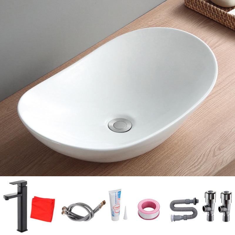 Modern White Vessel Sink Porcelain Vessel Bathroom Sink with Faucet Square Faucet Sink with Faucet Clearhalo 'Bathroom Remodel & Bathroom Fixtures' 'Bathroom Sinks & Faucet Components' 'Bathroom Sinks' 'bathroom_sink' 'Home Improvement' 'home_improvement' 'home_improvement_bathroom_sink' 6914058