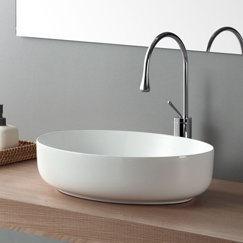 Modern White Vessel Sink Porcelain Vessel Bathroom Sink with Faucet Clearhalo 'Bathroom Remodel & Bathroom Fixtures' 'Bathroom Sinks & Faucet Components' 'Bathroom Sinks' 'bathroom_sink' 'Home Improvement' 'home_improvement' 'home_improvement_bathroom_sink' 6914066