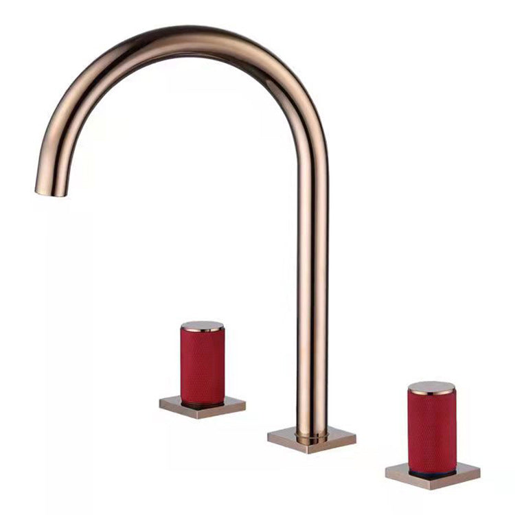 Luxury 8.97" H Vanity Sink Faucet Circular Lever Handle Basin Faucet Rosa Dorado Lujoso 2 Handles Clearhalo 'bathroom_sink_faucets' 'Conjunta de Baño y Conjunta de Grifo' 'Coronamiento de Baño y Dispositivo de Baño' 'Grifo del lavabo del baño' 'Hogar' 'home_improvement' 'home_improvement_bathroom_sink_faucets' 'Mejoras para el hogar' 6914105