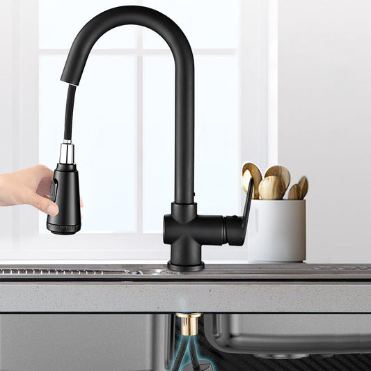 Gooseneck Kitchen Bar Faucet Swivel Spout No Sensor Bar Faucet with Pull down Sprayer Clearhalo 'Home Improvement' 'home_improvement' 'home_improvement_kitchen_faucets' 'Kitchen Faucets' 'Kitchen Remodel & Kitchen Fixtures' 'Kitchen Sinks & Faucet Components' 'kitchen_faucets' 6914143