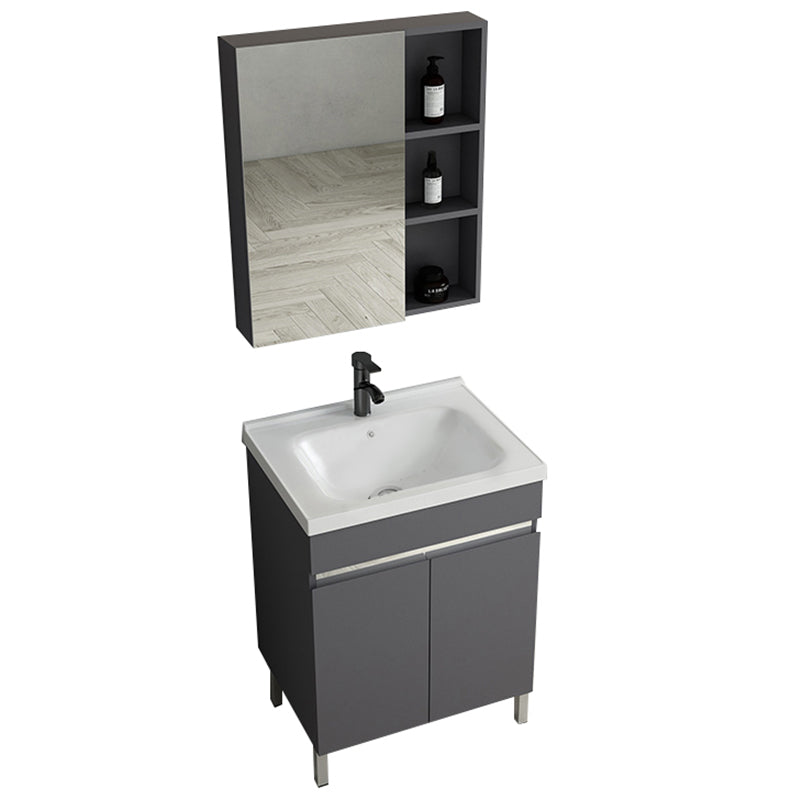 Gray Metal Vanity Sink Modern Free-standing Standard Space Saver Vanity Vanity & Faucet & Mirror Cabinet 24"L x 18.9"W x 32.7"H Washboard Not Included Clearhalo 'Bathroom Remodel & Bathroom Fixtures' 'Bathroom Vanities' 'bathroom_vanities' 'Home Improvement' 'home_improvement' 'home_improvement_bathroom_vanities' 6914290