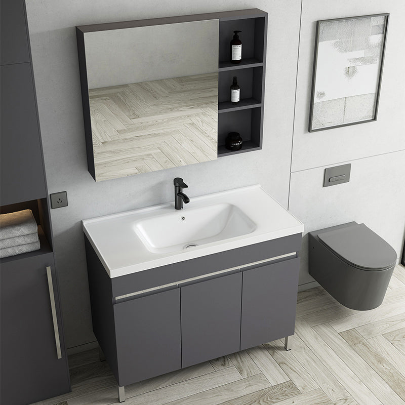 Gray Metal Vanity Sink Modern Free-standing Standard Space Saver Vanity Vanity & Faucet & Mirror Cabinet 35.8"L x 18.9"W x 32.7"H Washboard Not Included Clearhalo 'Bathroom Remodel & Bathroom Fixtures' 'Bathroom Vanities' 'bathroom_vanities' 'Home Improvement' 'home_improvement' 'home_improvement_bathroom_vanities' 6914291