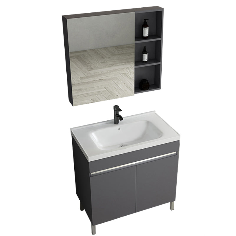 Gray Metal Vanity Sink Modern Free-standing Standard Space Saver Vanity Vanity & Faucet & Mirror Cabinet 28"L x 18.9"W x 32.7"H Washboard Not Included Clearhalo 'Bathroom Remodel & Bathroom Fixtures' 'Bathroom Vanities' 'bathroom_vanities' 'Home Improvement' 'home_improvement' 'home_improvement_bathroom_vanities' 6914299