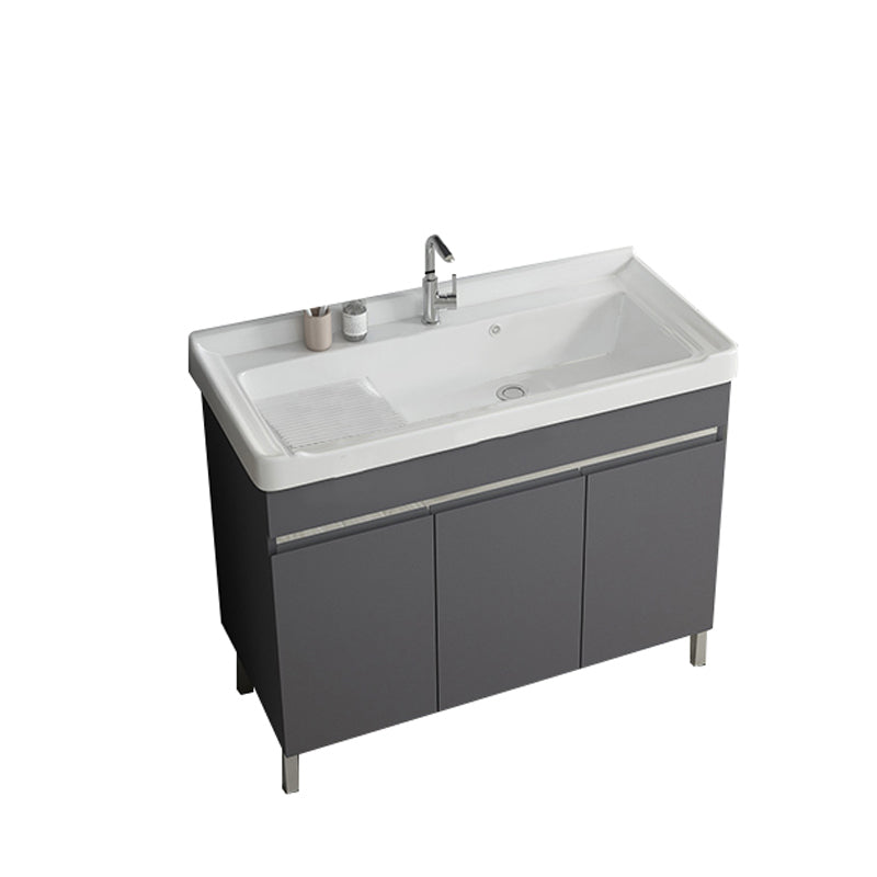 Gray Metal Vanity Sink Modern Free-standing Standard Space Saver Vanity Bathroom Vanity 35.8"L x 18.9"W x 32.7"H Washboard Included Clearhalo 'Bathroom Remodel & Bathroom Fixtures' 'Bathroom Vanities' 'bathroom_vanities' 'Home Improvement' 'home_improvement' 'home_improvement_bathroom_vanities' 6914311