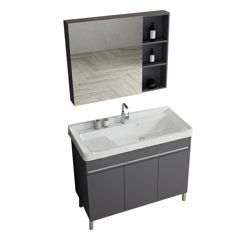 Gray Metal Vanity Sink Modern Free-standing Standard Space Saver Vanity Vanity & Faucet & Mirror Cabinet 35.8"L x 18.9"W x 32.7"H Washboard Included Clearhalo 'Bathroom Remodel & Bathroom Fixtures' 'Bathroom Vanities' 'bathroom_vanities' 'Home Improvement' 'home_improvement' 'home_improvement_bathroom_vanities' 6914312