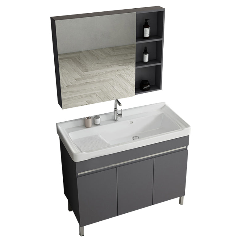 Gray Metal Vanity Sink Modern Free-standing Standard Space Saver Vanity Vanity & Faucet & Mirror Cabinet 39.8"L x 18.9"W x 32.7"H Washboard Included Clearhalo 'Bathroom Remodel & Bathroom Fixtures' 'Bathroom Vanities' 'bathroom_vanities' 'Home Improvement' 'home_improvement' 'home_improvement_bathroom_vanities' 6914316