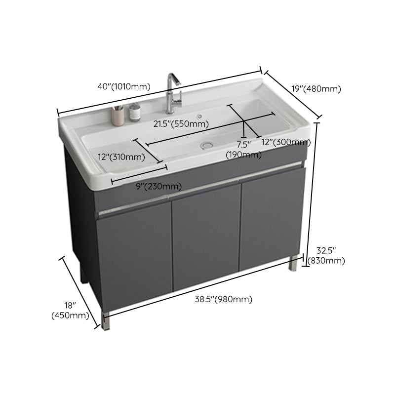 Gray Metal Vanity Sink Modern Free-standing Standard Space Saver Vanity Clearhalo 'Bathroom Remodel & Bathroom Fixtures' 'Bathroom Vanities' 'bathroom_vanities' 'Home Improvement' 'home_improvement' 'home_improvement_bathroom_vanities' 6914321