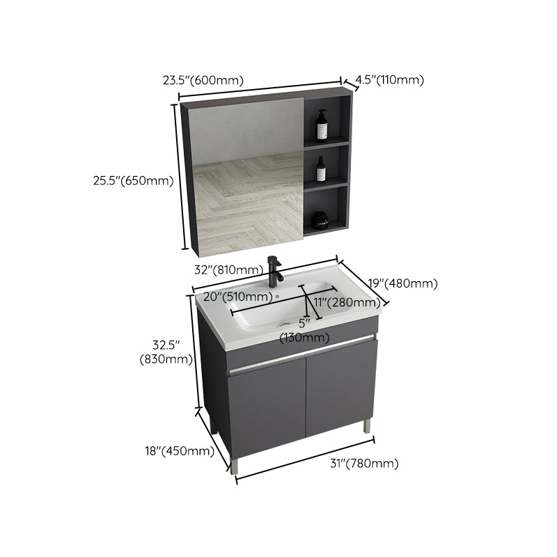 Gray Metal Vanity Sink Modern Free-standing Standard Space Saver Vanity Clearhalo 'Bathroom Remodel & Bathroom Fixtures' 'Bathroom Vanities' 'bathroom_vanities' 'Home Improvement' 'home_improvement' 'home_improvement_bathroom_vanities' 6914334