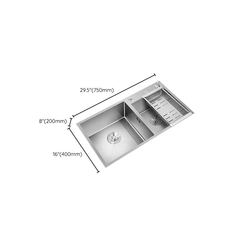 Stainless Steel Kitchen Sink Double Bowl Kitchen Sink with Rectangular Shape Clearhalo 'Home Improvement' 'home_improvement' 'home_improvement_kitchen_sinks' 'Kitchen Remodel & Kitchen Fixtures' 'Kitchen Sinks & Faucet Components' 'Kitchen Sinks' 'kitchen_sinks' 6914427