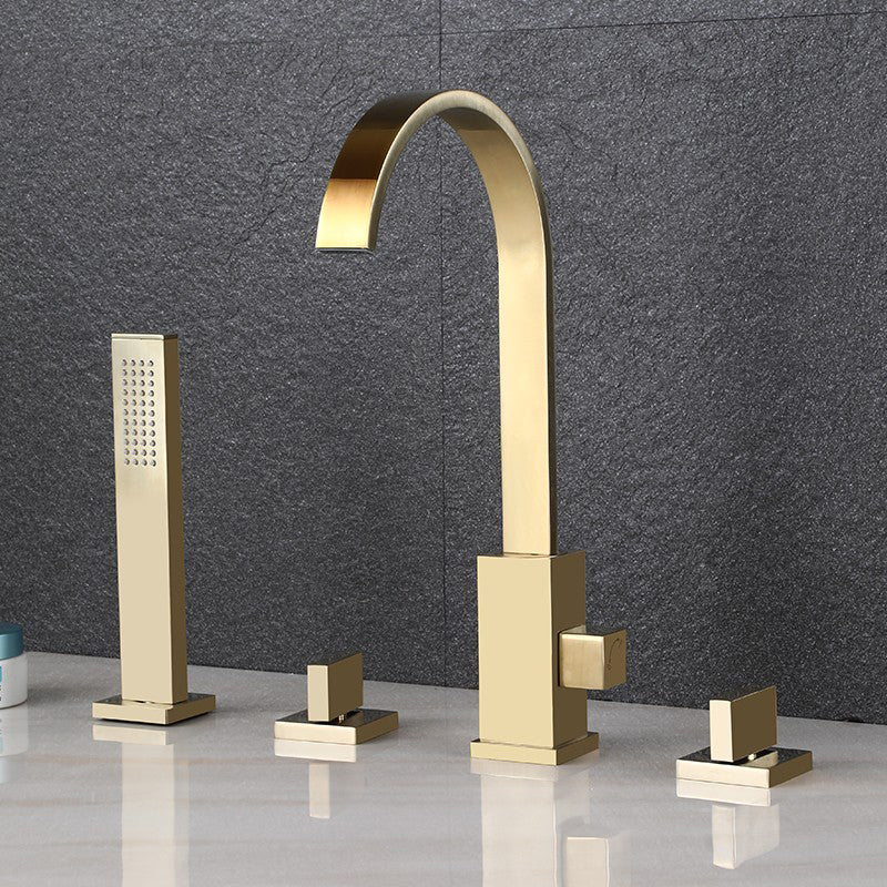 Deck-Mount Roman Tub Faucet Modern Style Roman Copper Tub Faucet Clearhalo 'Bathroom Remodel & Bathroom Fixtures' 'Bathtub Faucets' 'bathtub_faucets' 'Home Improvement' 'home_improvement' 'home_improvement_bathtub_faucets' 6914644