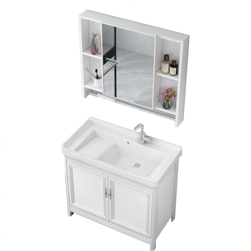 Bathroom Vanity Drawers Mirror Faucet Single Ceramic Sink Vanity Vanity & Faucet & Mirror Cabinet 36"L x 19"W x 32"H Clearhalo 'Bathroom Remodel & Bathroom Fixtures' 'Bathroom Vanities' 'bathroom_vanities' 'Home Improvement' 'home_improvement' 'home_improvement_bathroom_vanities' 6914687