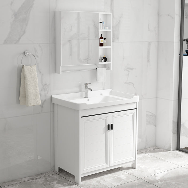 Bathroom Vanity Single Sink White Metal Frame Freestanding Bathroom Vanity with Door Clearhalo 'Bathroom Remodel & Bathroom Fixtures' 'Bathroom Vanities' 'bathroom_vanities' 'Home Improvement' 'home_improvement' 'home_improvement_bathroom_vanities' 6914715