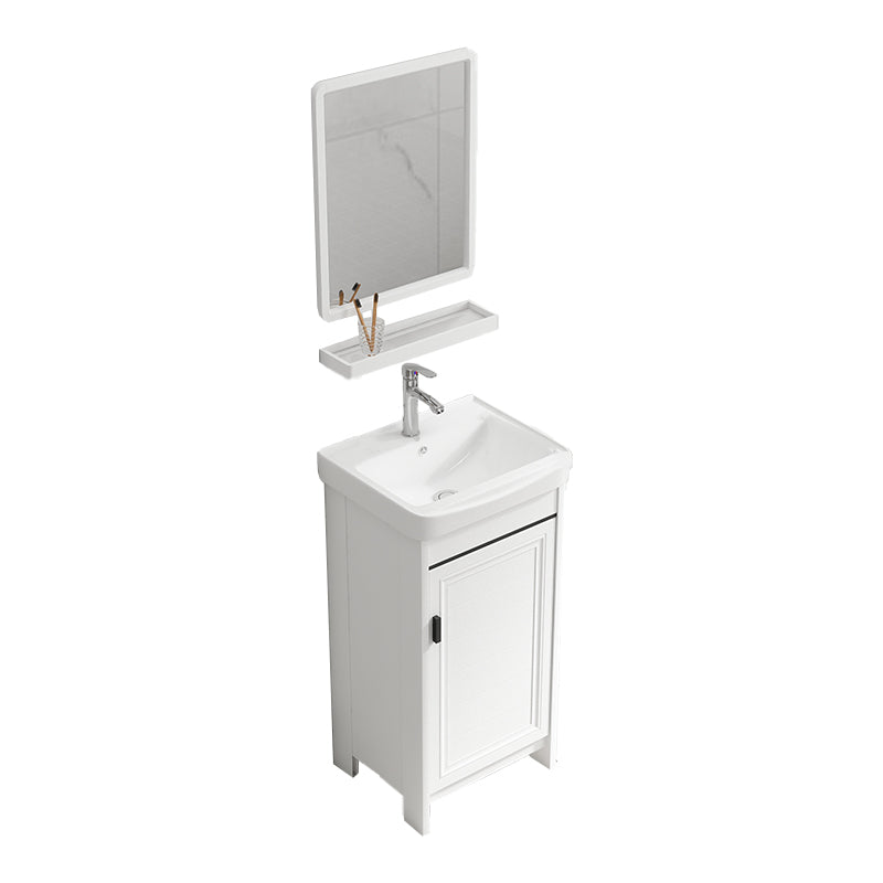 Bathroom Vanity Single Sink White Metal Frame Freestanding Bathroom Vanity with Door Vanity & Faucet & Mirrors 17"L x 14"W x 32"H Towel Bar Not Included Clearhalo 'Bathroom Remodel & Bathroom Fixtures' 'Bathroom Vanities' 'bathroom_vanities' 'Home Improvement' 'home_improvement' 'home_improvement_bathroom_vanities' 6914719