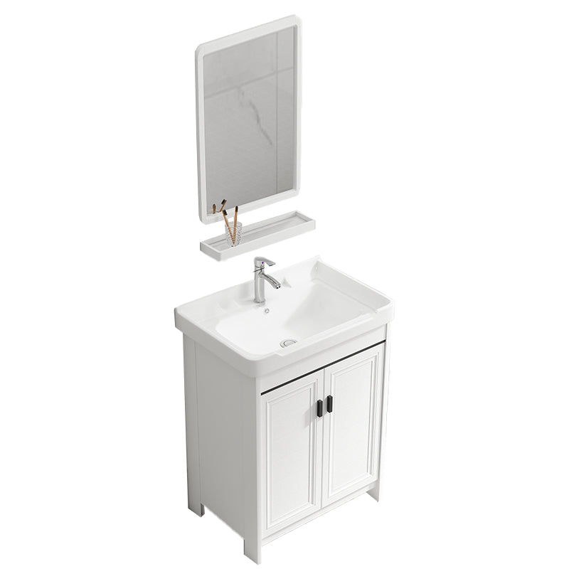 Bathroom Vanity Single Sink White Metal Frame Freestanding Bathroom Vanity with Door Vanity & Faucet & Mirrors Towel Bar Not Included Clearhalo 'Bathroom Remodel & Bathroom Fixtures' 'Bathroom Vanities' 'bathroom_vanities' 'Home Improvement' 'home_improvement' 'home_improvement_bathroom_vanities' 6914724