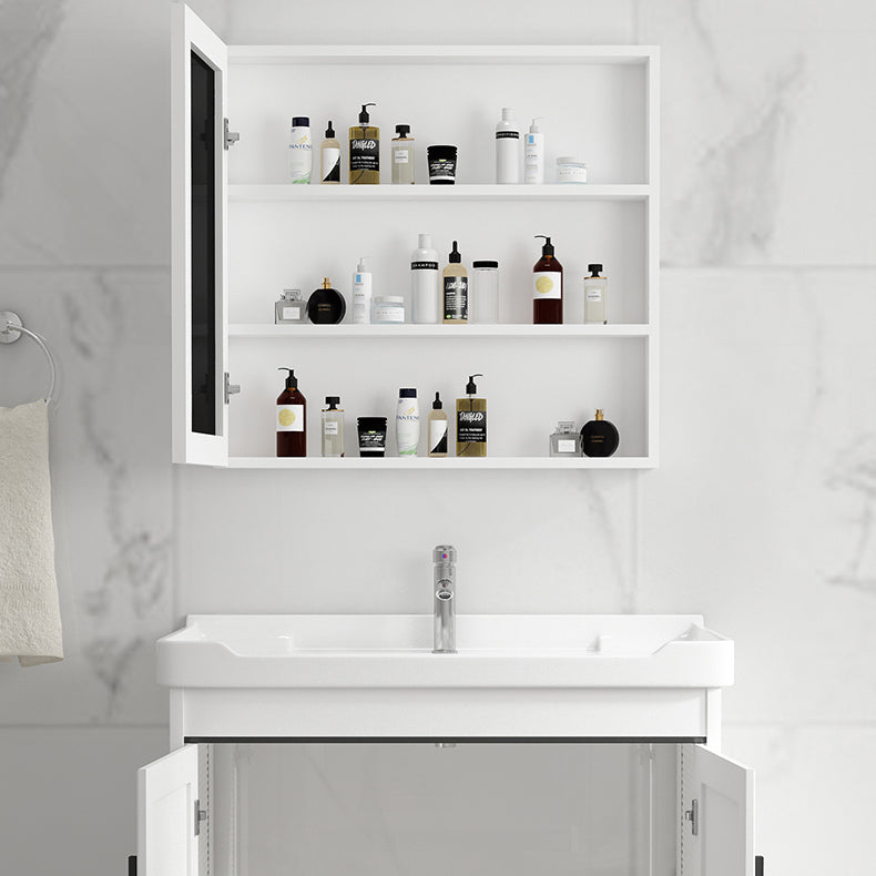 Bathroom Vanity Single Sink White Metal Frame Freestanding Bathroom Vanity with Door Clearhalo 'Bathroom Remodel & Bathroom Fixtures' 'Bathroom Vanities' 'bathroom_vanities' 'Home Improvement' 'home_improvement' 'home_improvement_bathroom_vanities' 6914727