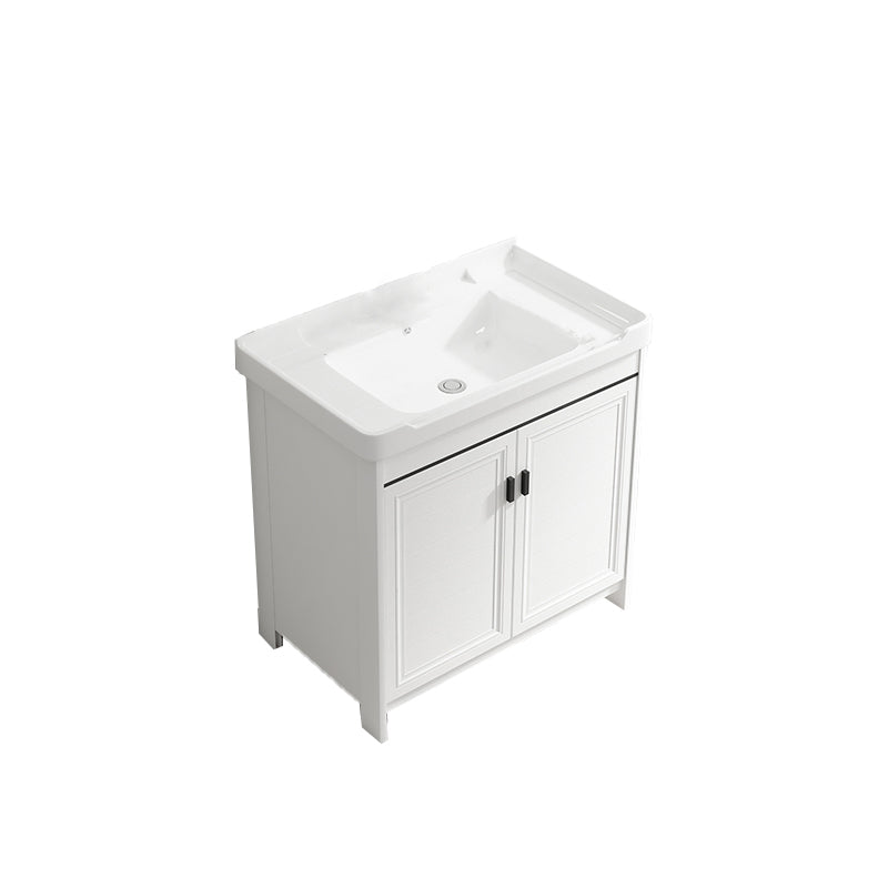 Bathroom Vanity Single Sink White Metal Frame Freestanding Bathroom Vanity with Door Bathroom Vanity Towel Bar Not Included Clearhalo 'Bathroom Remodel & Bathroom Fixtures' 'Bathroom Vanities' 'bathroom_vanities' 'Home Improvement' 'home_improvement' 'home_improvement_bathroom_vanities' 6914737