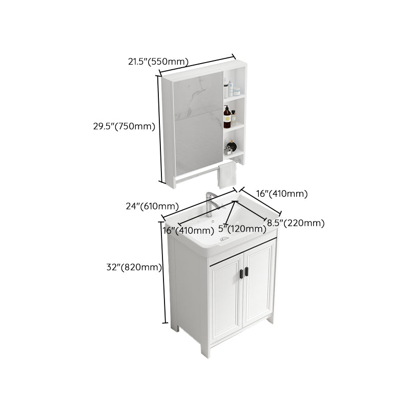 Bathroom Vanity Single Sink White Metal Frame Freestanding Bathroom Vanity with Door Clearhalo 'Bathroom Remodel & Bathroom Fixtures' 'Bathroom Vanities' 'bathroom_vanities' 'Home Improvement' 'home_improvement' 'home_improvement_bathroom_vanities' 6914754