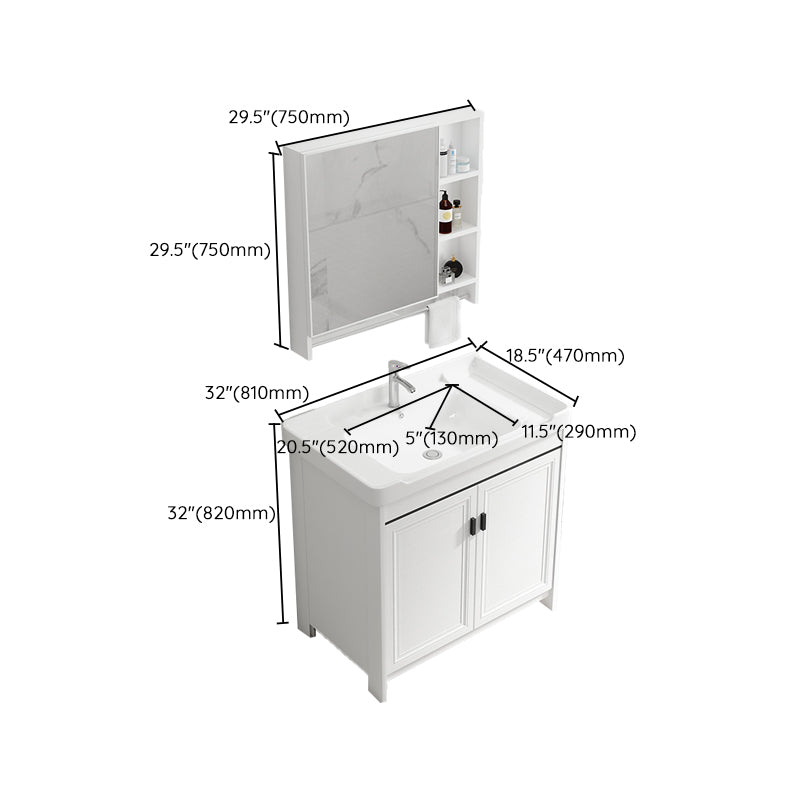 Bathroom Vanity Single Sink White Metal Frame Freestanding Bathroom Vanity with Door Clearhalo 'Bathroom Remodel & Bathroom Fixtures' 'Bathroom Vanities' 'bathroom_vanities' 'Home Improvement' 'home_improvement' 'home_improvement_bathroom_vanities' 6914760