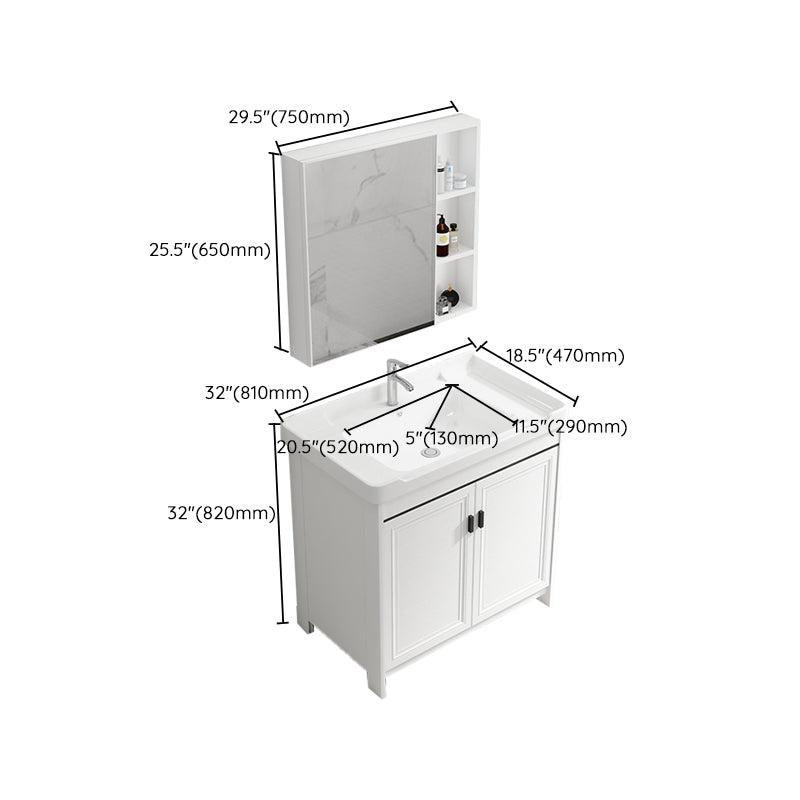 Bathroom Vanity Single Sink White Metal Frame Freestanding Bathroom Vanity with Door Clearhalo 'Bathroom Remodel & Bathroom Fixtures' 'Bathroom Vanities' 'bathroom_vanities' 'Home Improvement' 'home_improvement' 'home_improvement_bathroom_vanities' 6914761