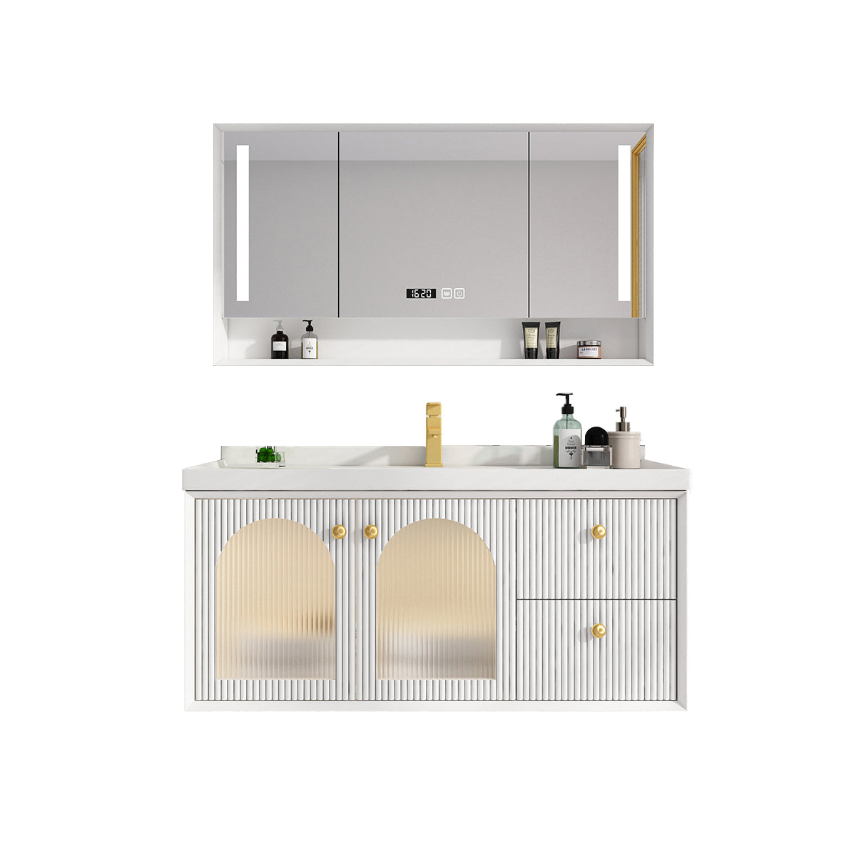 Wall Mount Bath Vanity Wood Frame Soft Close Door Single Sink White Vanity with Mirror Clearhalo 'Bathroom Remodel & Bathroom Fixtures' 'Bathroom Vanities' 'bathroom_vanities' 'Home Improvement' 'home_improvement' 'home_improvement_bathroom_vanities' 6914820