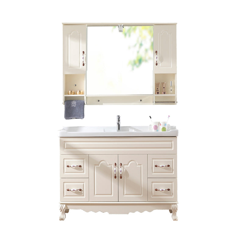 Freestanding Bathroom Vanity Single Sink White Mirror 2 Doors Vanity with Drawers Vanity & Faucet & Mirror Cabinet 36"L x 19"W x 31"H Clearhalo 'Bathroom Remodel & Bathroom Fixtures' 'Bathroom Vanities' 'bathroom_vanities' 'Home Improvement' 'home_improvement' 'home_improvement_bathroom_vanities' 6914855