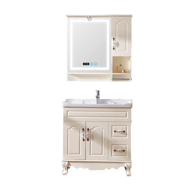 Freestanding Bathroom Vanity Single Sink White Mirror 2 Doors Vanity with Drawers Vanity & Faucet & Smart Medicine Cabinet 32"L x 19"W x 31"H Clearhalo 'Bathroom Remodel & Bathroom Fixtures' 'Bathroom Vanities' 'bathroom_vanities' 'Home Improvement' 'home_improvement' 'home_improvement_bathroom_vanities' 6914866