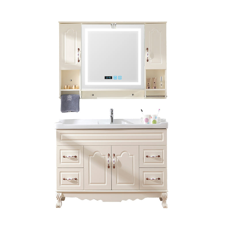 Freestanding Bathroom Vanity Single Sink White Mirror 2 Doors Vanity with Drawers Vanity & Faucet & Smart Medicine Cabinet 36"L x 19"W x 31"H Clearhalo 'Bathroom Remodel & Bathroom Fixtures' 'Bathroom Vanities' 'bathroom_vanities' 'Home Improvement' 'home_improvement' 'home_improvement_bathroom_vanities' 6914867