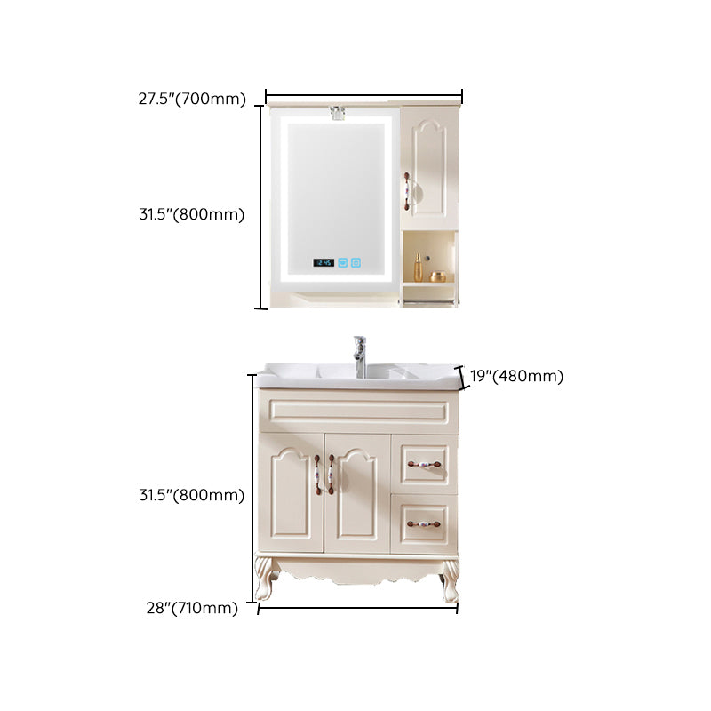 Freestanding Bathroom Vanity Single Sink White Mirror 2 Doors Vanity with Drawers Clearhalo 'Bathroom Remodel & Bathroom Fixtures' 'Bathroom Vanities' 'bathroom_vanities' 'Home Improvement' 'home_improvement' 'home_improvement_bathroom_vanities' 6914878