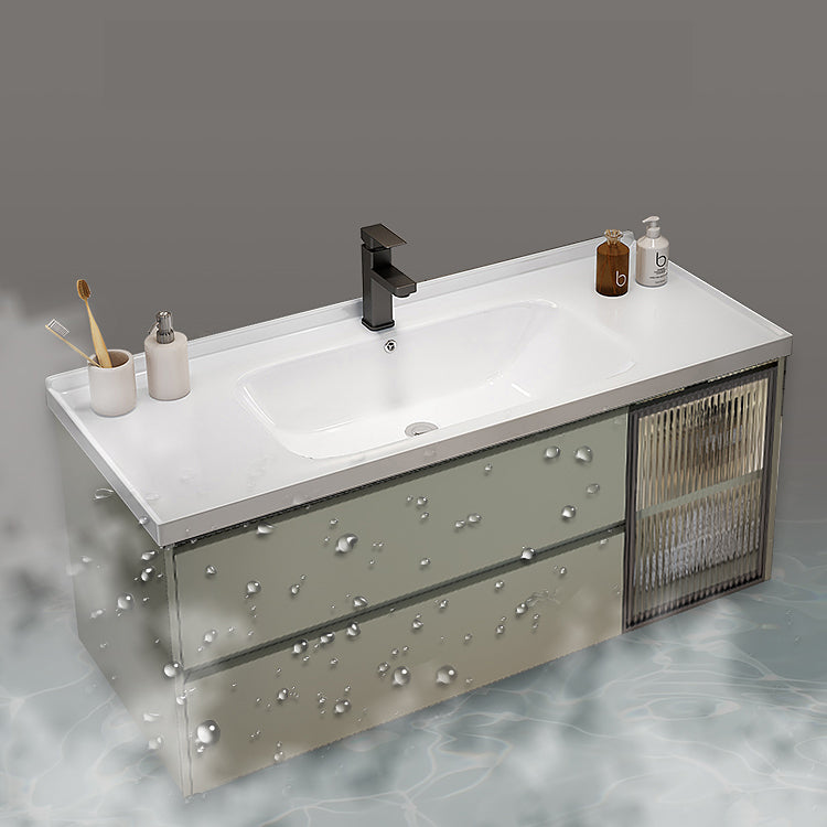 Waterproof Vanity Green Wood Frame Single Sink Drawers Mirror Wall-Mounted Vanity Clearhalo 'Bathroom Remodel & Bathroom Fixtures' 'Bathroom Vanities' 'bathroom_vanities' 'Home Improvement' 'home_improvement' 'home_improvement_bathroom_vanities' 6914895