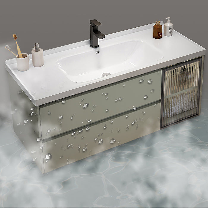 Waterproof Vanity Green Wood Frame Single Sink Drawers Mirror Wall-Mounted Vanity Clearhalo 'Bathroom Remodel & Bathroom Fixtures' 'Bathroom Vanities' 'bathroom_vanities' 'Home Improvement' 'home_improvement' 'home_improvement_bathroom_vanities' 6914899