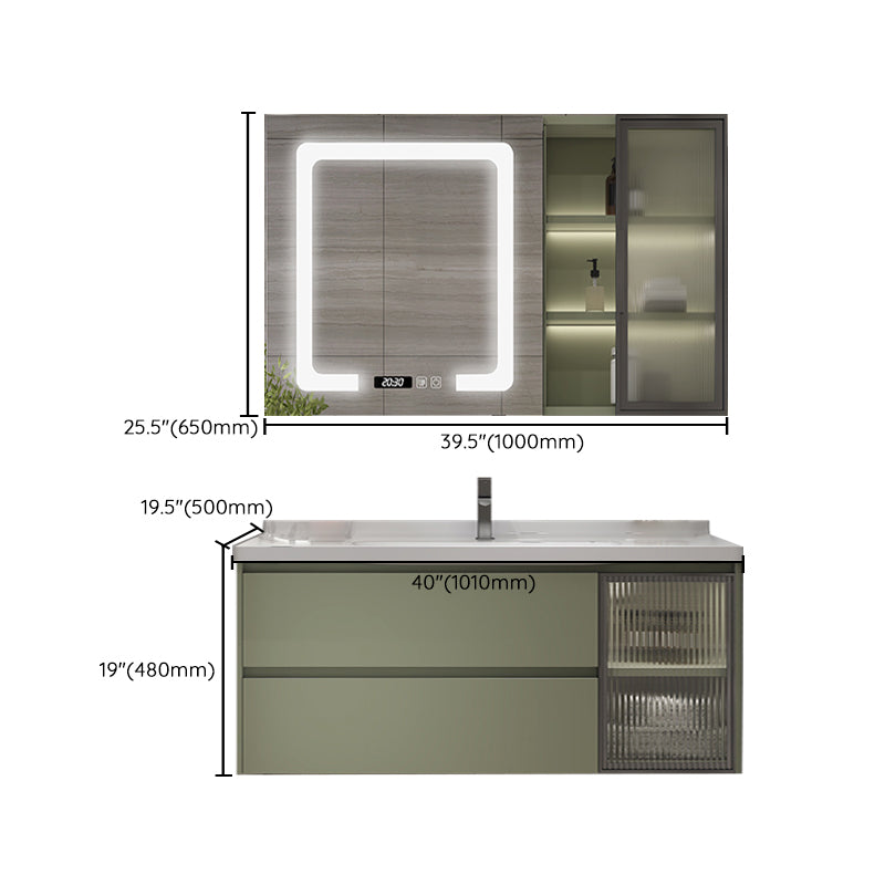 Waterproof Vanity Green Wood Frame Single Sink Drawers Mirror Wall-Mounted Vanity Clearhalo 'Bathroom Remodel & Bathroom Fixtures' 'Bathroom Vanities' 'bathroom_vanities' 'Home Improvement' 'home_improvement' 'home_improvement_bathroom_vanities' 6914916