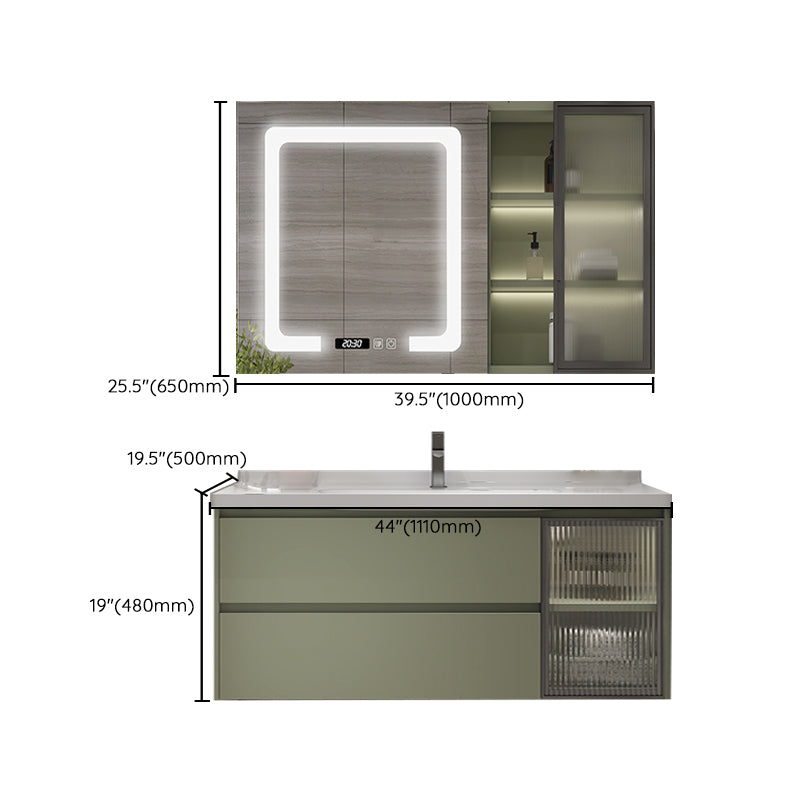 Waterproof Vanity Green Wood Frame Single Sink Drawers Mirror Wall-Mounted Vanity Clearhalo 'Bathroom Remodel & Bathroom Fixtures' 'Bathroom Vanities' 'bathroom_vanities' 'Home Improvement' 'home_improvement' 'home_improvement_bathroom_vanities' 6914917