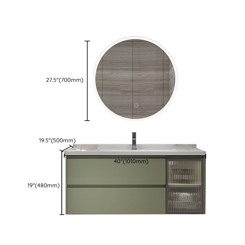 Waterproof Vanity Green Wood Frame Single Sink Drawers Mirror Wall-Mounted Vanity Clearhalo 'Bathroom Remodel & Bathroom Fixtures' 'Bathroom Vanities' 'bathroom_vanities' 'Home Improvement' 'home_improvement' 'home_improvement_bathroom_vanities' 6914922