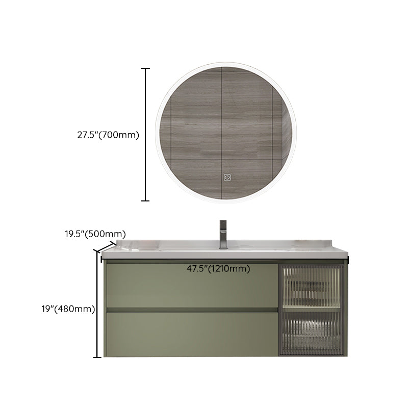 Waterproof Vanity Green Wood Frame Single Sink Drawers Mirror Wall-Mounted Vanity Clearhalo 'Bathroom Remodel & Bathroom Fixtures' 'Bathroom Vanities' 'bathroom_vanities' 'Home Improvement' 'home_improvement' 'home_improvement_bathroom_vanities' 6914924