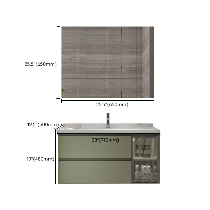 Waterproof Vanity Green Wood Frame Single Sink Drawers Mirror Wall-Mounted Vanity Clearhalo 'Bathroom Remodel & Bathroom Fixtures' 'Bathroom Vanities' 'bathroom_vanities' 'Home Improvement' 'home_improvement' 'home_improvement_bathroom_vanities' 6914931