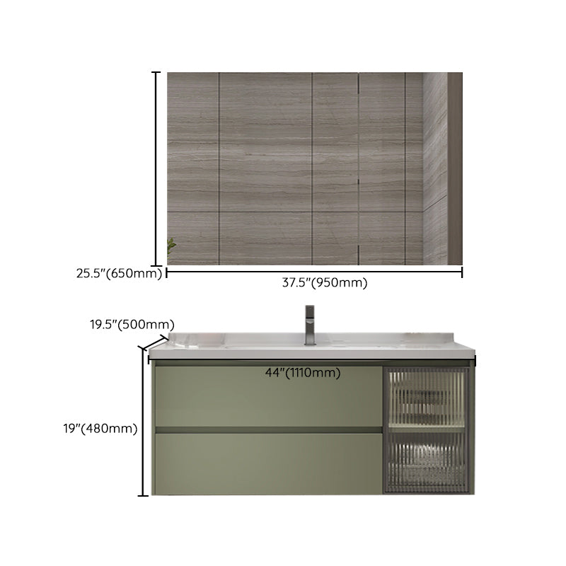 Waterproof Vanity Green Wood Frame Single Sink Drawers Mirror Wall-Mounted Vanity Clearhalo 'Bathroom Remodel & Bathroom Fixtures' 'Bathroom Vanities' 'bathroom_vanities' 'Home Improvement' 'home_improvement' 'home_improvement_bathroom_vanities' 6914935