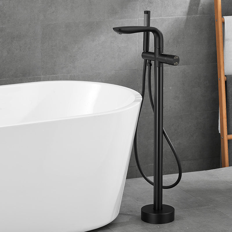 Floor Mounted Metal Freestanding Tub Filler Hand Shower Freestanding Faucet Black Flat Clearhalo 'Bathroom Remodel & Bathroom Fixtures' 'Bathtub Faucets' 'bathtub_faucets' 'Home Improvement' 'home_improvement' 'home_improvement_bathtub_faucets' 6914963