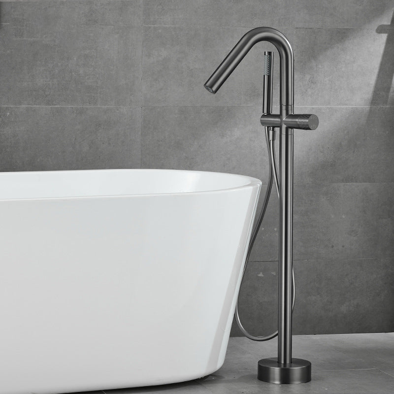 Floor Mounted Metal Freestanding Tub Filler Hand Shower Freestanding Faucet Gun Grey Curved Clearhalo 'Bathroom Remodel & Bathroom Fixtures' 'Bathtub Faucets' 'bathtub_faucets' 'Home Improvement' 'home_improvement' 'home_improvement_bathtub_faucets' 6914967