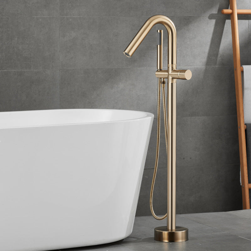 Floor Mounted Metal Freestanding Tub Filler Hand Shower Freestanding Faucet Gold Curved Clearhalo 'Bathroom Remodel & Bathroom Fixtures' 'Bathtub Faucets' 'bathtub_faucets' 'Home Improvement' 'home_improvement' 'home_improvement_bathtub_faucets' 6914970