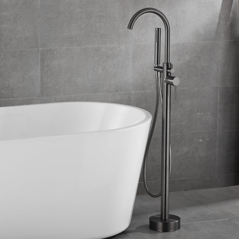 Floor Mounted Metal Freestanding Tub Filler Hand Shower Freestanding Faucet Gun Grey Gooseneck Clearhalo 'Bathroom Remodel & Bathroom Fixtures' 'Bathtub Faucets' 'bathtub_faucets' 'Home Improvement' 'home_improvement' 'home_improvement_bathtub_faucets' 6914978