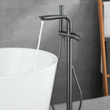 Floor Mounted Metal Freestanding Tub Filler Hand Shower Freestanding Faucet Clearhalo 'Bathroom Remodel & Bathroom Fixtures' 'Bathtub Faucets' 'bathtub_faucets' 'Home Improvement' 'home_improvement' 'home_improvement_bathtub_faucets' 6914982