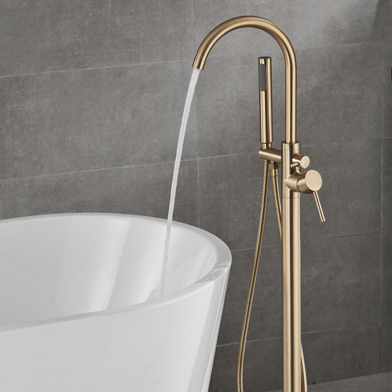 Floor Mounted Metal Freestanding Tub Filler Hand Shower Freestanding Faucet Clearhalo 'Bathroom Remodel & Bathroom Fixtures' 'Bathtub Faucets' 'bathtub_faucets' 'Home Improvement' 'home_improvement' 'home_improvement_bathtub_faucets' 6914984